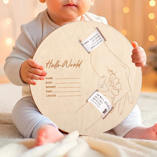 Baby Wooden Announcement Disc Hospital Wristband Keepsake New Baby Gift
