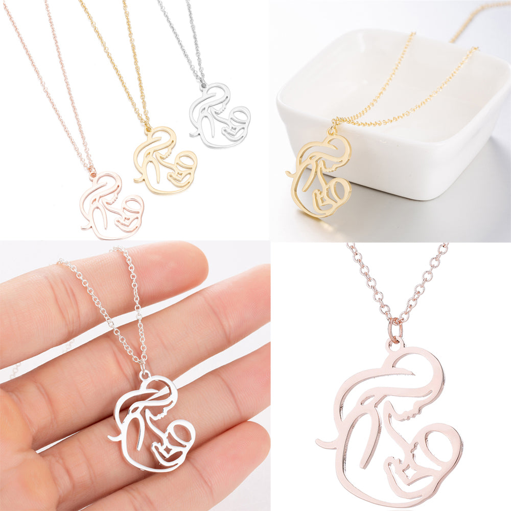 Mum & Baby Breastfeeding Pendant Stainless Steel Necklace (Silver, Gold or Rose Gold)