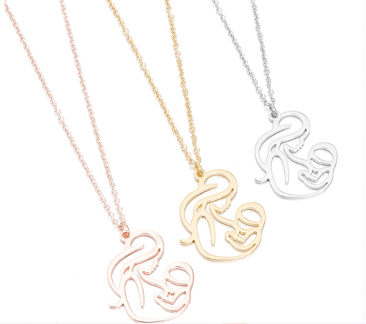 Mum & Baby Breastfeeding Pendant Stainless Steel Necklace (Silver, Gold or Rose Gold)