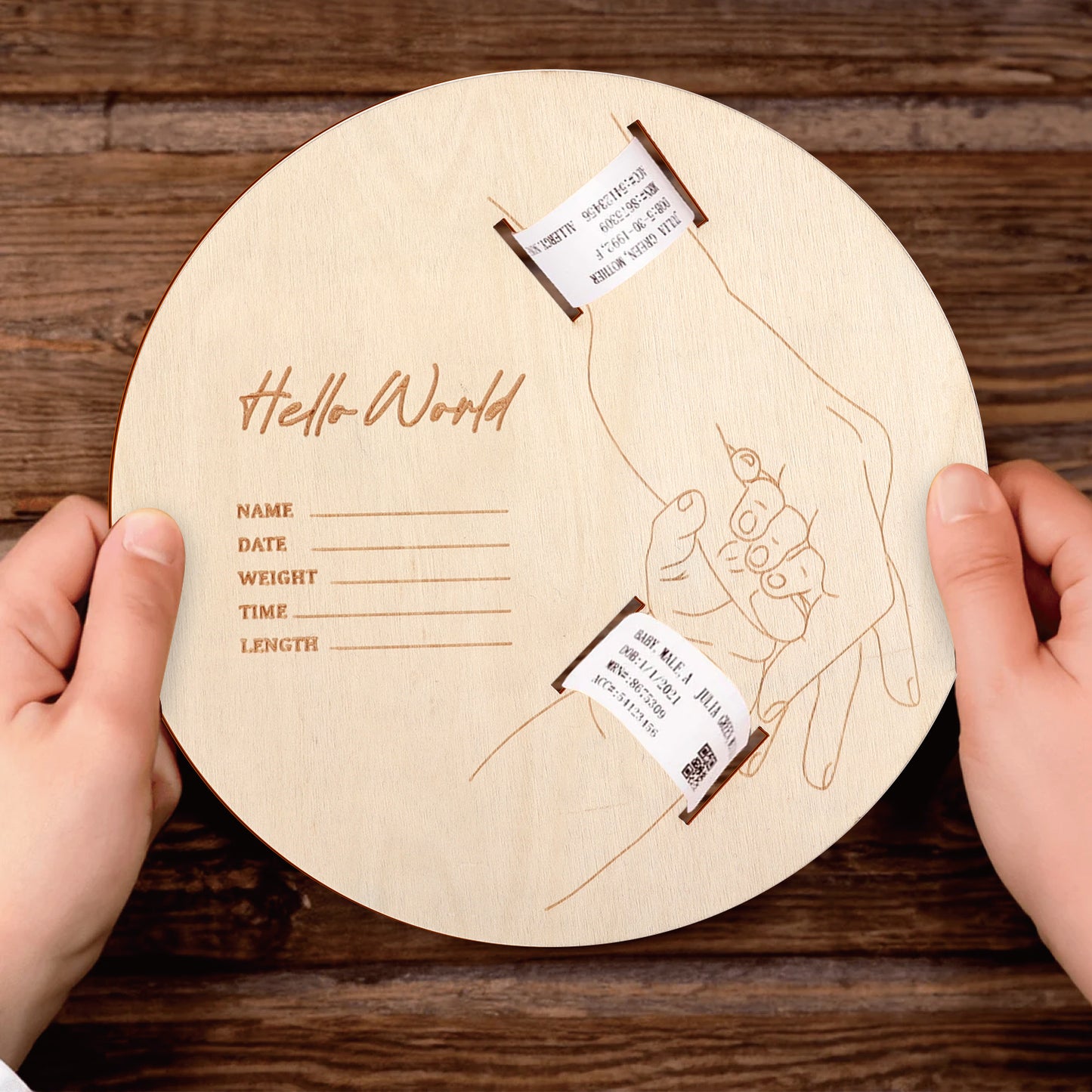 Baby Wooden Announcement Disc Hospital Wristband Keepsake New Baby Gift