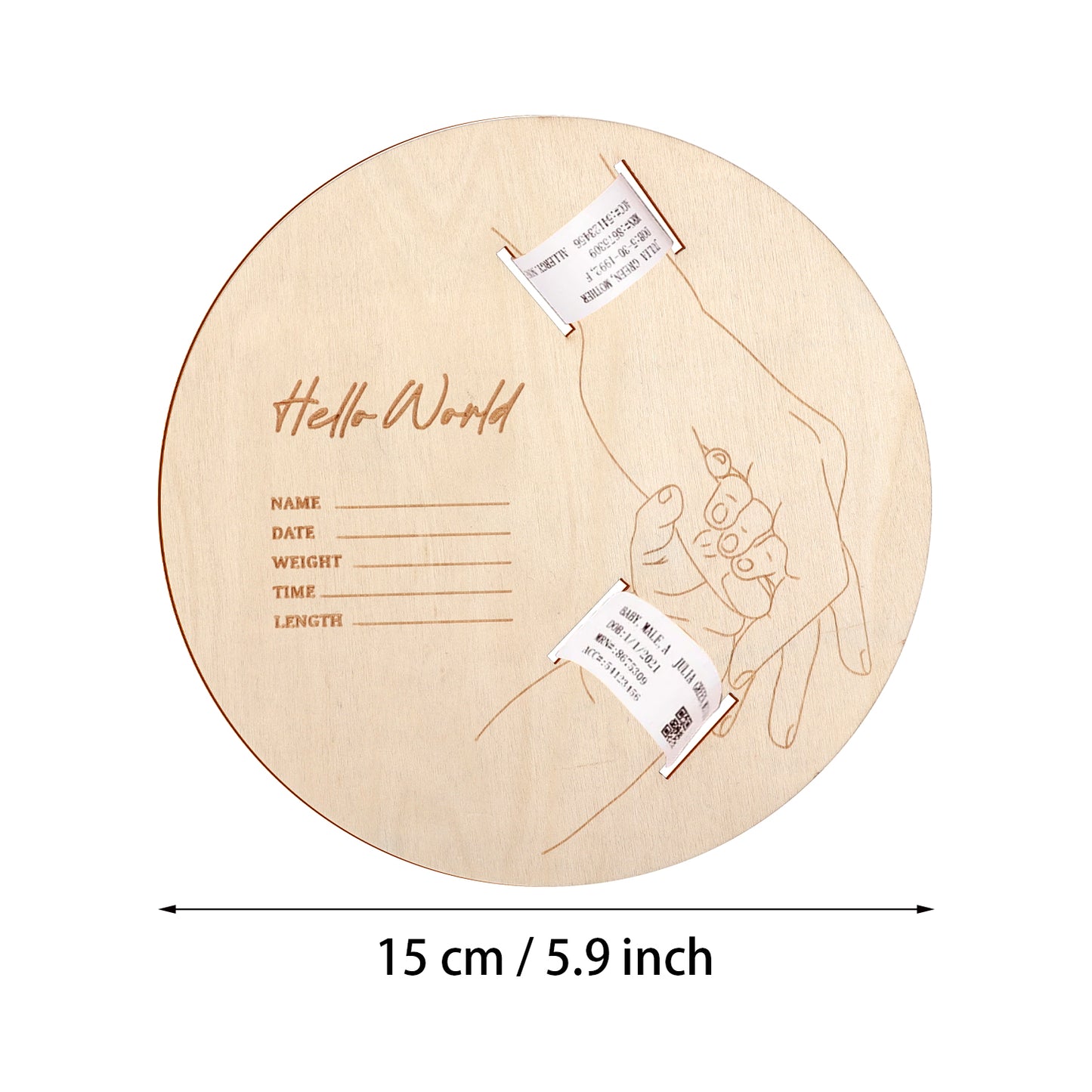 Baby Wooden Announcement Disc Hospital Wristband Keepsake New Baby Gift