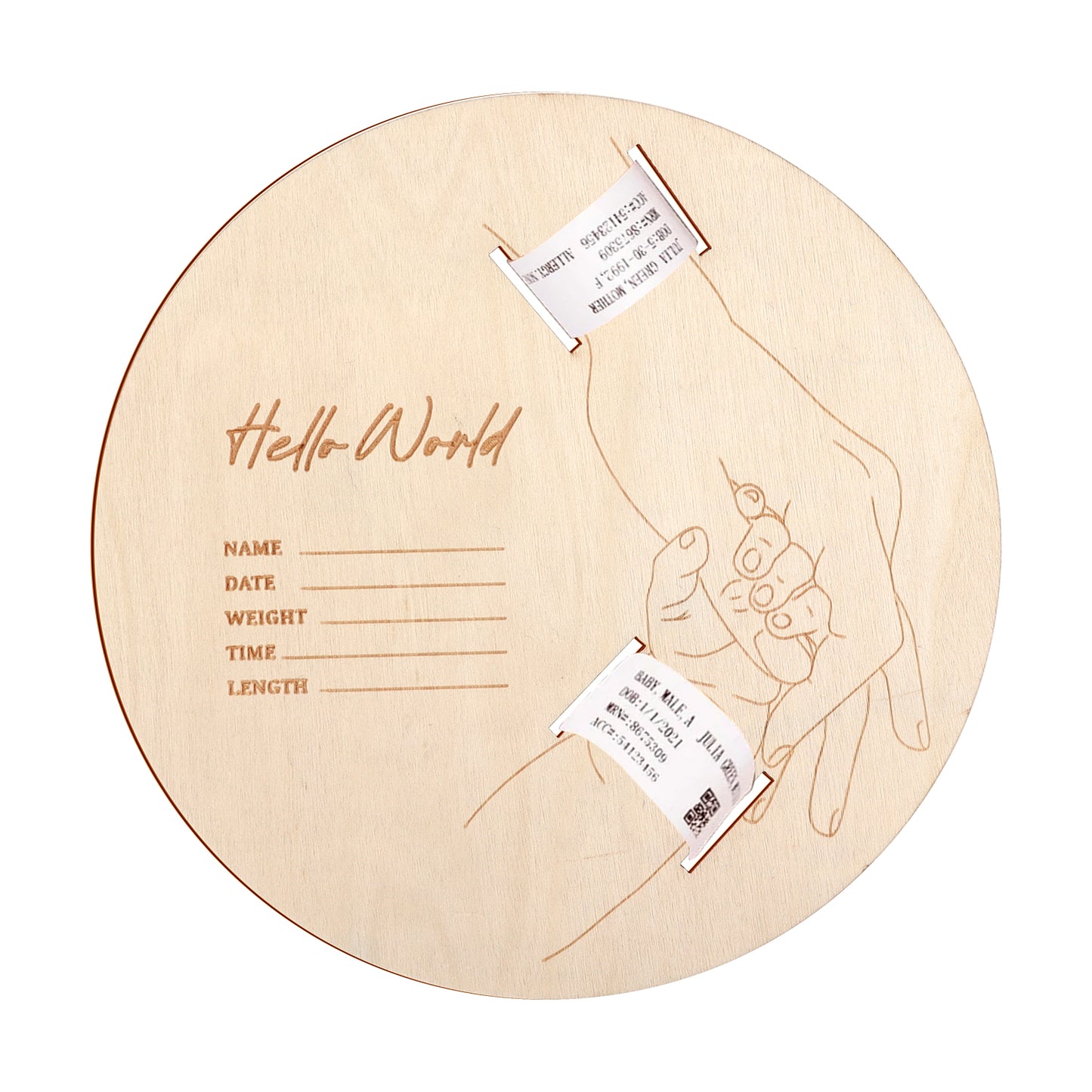 Baby Wooden Announcement Disc Hospital Wristband Keepsake New Baby Gift