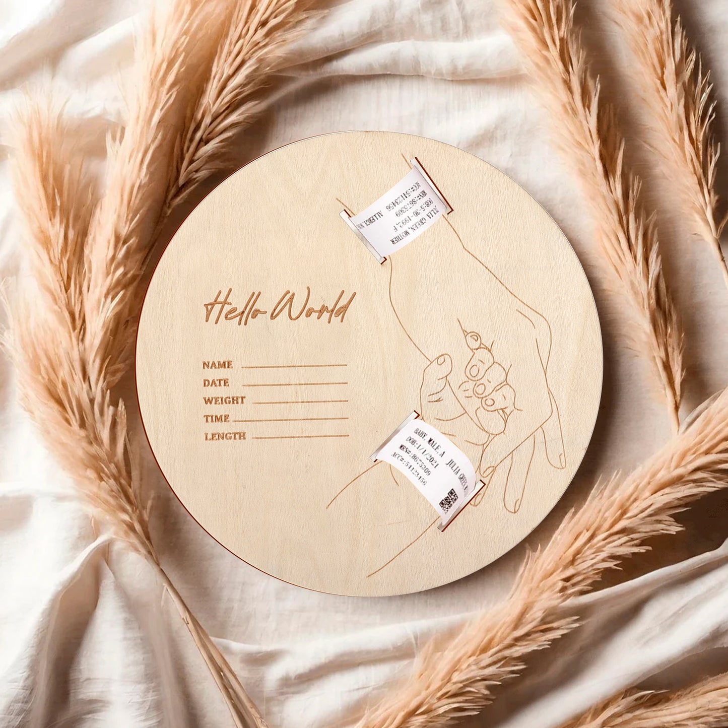 Baby Wooden Announcement Disc Hospital Wristband Keepsake New Baby Gift