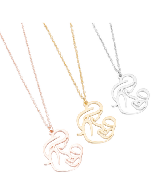 Mum & Baby Breastfeeding Pendant Stainless Steel Necklace (Silver, Gold or Rose Gold)