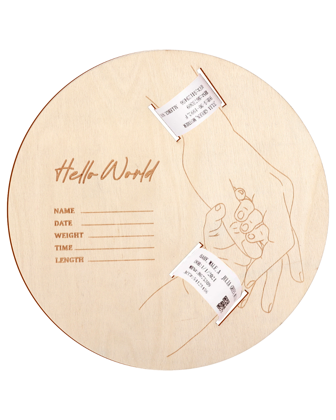 Baby Wooden Announcement Disc Hospital Wristband Keepsake New Baby Gift